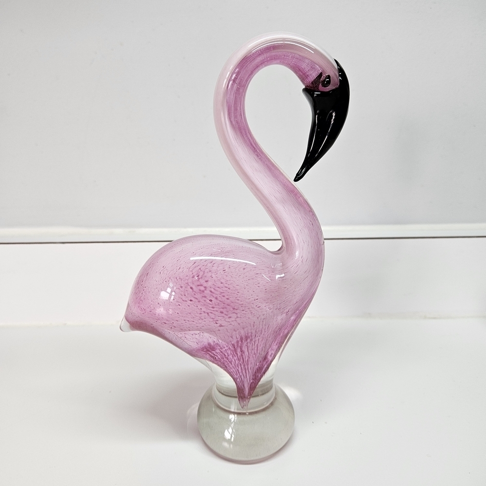 VINTAGE Murano Style Art Glass Pink Flamingo Bird 8.5” Figurine Paperweight